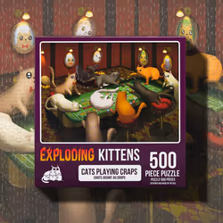 Exploding Kittens 500 Piece Jigsaw Puzzle - Cats Playing Craps  Jigsaw Puzzles for Adults  Cat Puzzle  Coffee Table Puzzle  Multi  (PCRAPS-1