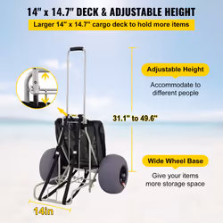 VEVOR Beach Cart Beach Wagon for Sand TPU Balloon Wheels - 14 x 14.7 in