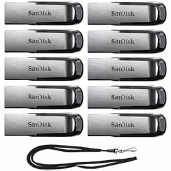 SanDisk 16gB Ultra Flair USB 30 Metallic Flash Drive SDcZ73-016g Bundle with (1) goRAM Black Lanyard (16gB, 10 Pack)