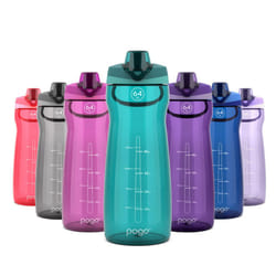 Pogo 64oz Plastic Water Bottle with Leak-Proof Chug Lid and Carry Handle  Reusable  BPA Free  Capacity Markings  Dishwasher Safe  Perfect for Travel