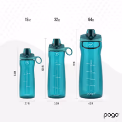 Pogo 64oz Plastic Water Bottle with Leak-Proof Chug Lid and Carry Handle  Reusable  BPA Free  Capacity Markings  Dishwasher Safe  Perfect for Travel