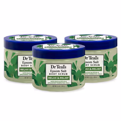 Dr Teals Pure Epsom Salt Body Scrub Relax Relief with Eucalyptus Spearmint Essential Oils 16 oz Pack of 3 Packaging Ma