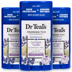 Dr Teal's Aluminum Free Deodorant Lavender Vanilla with Essential Oils 2.65 oz (Pack of 3)