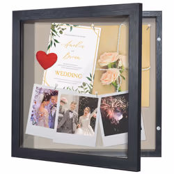 Americanflat Front Opening 11x11 Square Shadow Box Frame with Door in Black Engineered Wood - Shadow Box Display Case with Sh ...