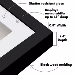 Americanflat 10x12 Shadow Box Frame with Shatter-Resistant Glass - Use as 8x10 Frame with Mat or 10x12 Frame Without Mat - Silhouette Collection - Bla