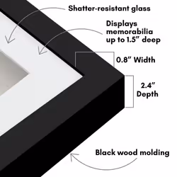 Americanflat 11x14 Shadow Box Frame with Shatter-Resistant Glass - Use as 9x12 Frame with Mat or 11x14 Frame Without Mat - Silhouette Collection - Bla