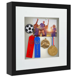 Americanflat 12x12 Shadow Box Frame with Shatter-Resistant Glass - Use as 10x10 Frame with Mat or 12x12 Frame Without Mat - Silhouette Collection - Bl