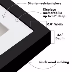 Americanflat 12x12 Shadow Box Frame with Shatter-Resistant Glass - Use as 10x10 Frame with Mat or 12x12 Frame Without Mat - Silhouette Collection - Bl