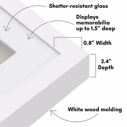 Americanflat 12x12 Shadow Box Frame with Shatter-Resistant Glass - Use as 10x10 Frame with Mat or 12x12 Frame Without Mat - Silhouette Collection - Wh