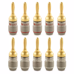 ) Nakamichi FanLock Excel Series 24k Gold Plated Banana Plug 10 - 18 AWG Gauge Size 4mm for Speakers Amplifier Hi-Fi Stereo A ...