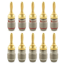 ) Nakamichi FanLock Excel Series 24k Gold Plated Banana Plug 10 - 18 AWG Gauge Size 4mm for Speakers Amplifier Hi-Fi Stereo Audio Cab - 10 Pcs (5-Pairs