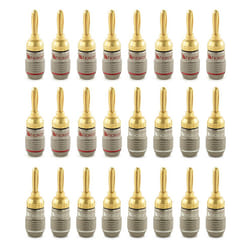 ) Nakamichi FanLock Excel Series 24k Gold Plated Banana Plug 10 - 18 AWG Gauge Size 4mm for Speakers Amplifier Hi-Fi Stereo Audio Ca - 24 Pcs (12-Pairs