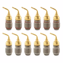 ) Nakamichi FanLock Excel Series 24k Gold Plated 2mm Pin Plug Banana 10 - 18 AWG Gauge 4mm for Spring Clip Speakers Hi-Fi Wir ...