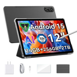 Blackview Android 15 Tablet Mega2 2025  12 inch Android Tablet with FHD+2K Display  24GB RAM + 256GB ROM  9000mAh  Pen &Case  Octa-core Unisoc T615  W