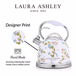 VQ Laura Ashley Elveden White 3L Stainless Steel Tea Kettle Stovetop W
