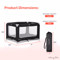 Dream On Me Zodiak Portable Playard in Black  Lightweight  Packable and Easy Setup Baby Playard  Breathable Mesh Sides and Soft Fabric - Comes with a