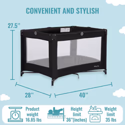 Dream On Me Nest Portable Playard in Black with Carrybag an Shoulder Strap  Lightweight  Packable and Easy Setup Baby Playard  Breathable Mesh Sides a
