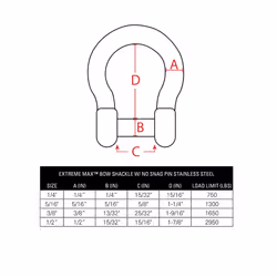 Extreme Max 3006.8411.2 BoatTector Stainless Steel Bow Shackle with No-Snag Pin - 3/8, 2-Pack