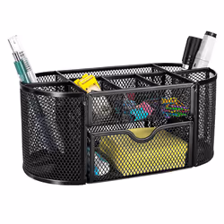 Amazon Basics Mesh Desk Office Organizer  Black  9.25"" x 4.53"" x 3.94""