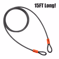 BV 15FT Security Steel Cable with Loops  Braided Steel Flex Cable  Lock Cable 3/8 Inch  for U-Lock and Padlock 2 Pack