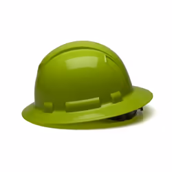 Pyramex Ridgeline Full Brim Hard Hat, 4-Point Ratchet Suspension, Hi-Vis Lime