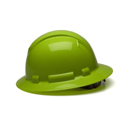 Pyramex Ridgeline Full Brim Hard Hat, 4-Point Ratchet Suspension, Hi-Vis Lime