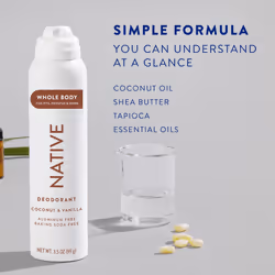 Native Whole Body Deodorant Spray Contains Naturally Derived Ingredients  Deodorant for Women & Men | 72 Hour Odor Protection  Aluminum Free with Coco