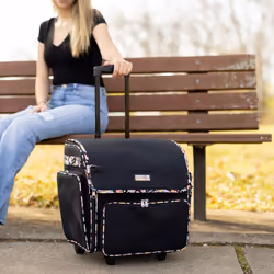 Everything Mary Deluxe Collapsible Rolling Craft Bag  Black & Floral - Scrapbook Tote Bag with Wheels for Scrapbooking & Art - Travel Organizer Storag