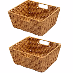 KOVOT Woven Wicker Storage Baskets with Builtin Carry Handles 9.75L x 8.5W x 4.5H (2Pack)