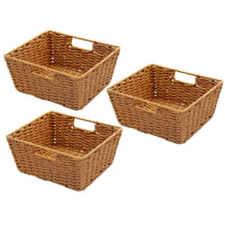 KOVOT Woven Wicker Storage Baskets with Built-in Carry Handles - 9.75""L x 8.5""W x 4.5""H (3-Pack)