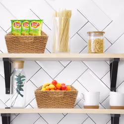 KOVOT Woven Wicker Storage Baskets with Built-in Carry Handles - 9.75""L x 8.5""W x 4.5""H (3-Pack)