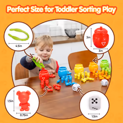 Counting Sorting Bears Toy Set with Matching Sorting Cups Toddler Game for Pre-School Learning Color Recognition STEM Educational Toy-72 Bears, Fine