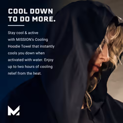 MISSION Cooling Hoodie Towel  Black - Soft  Durable Microfiber - Cools Up to 2 Hours - UPF 50 Sun Protection - Machine Washable