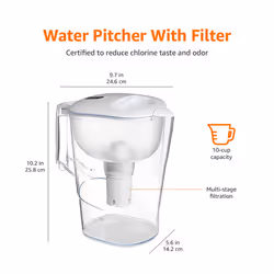 Amazon Basics Water Filter Pitcher for Fridge - 10-Cup Water Pitcher with Filter Compatible to Brita Water Pitchers & Dispensers for Clean  Crisp Wate
