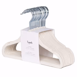3 Sprouts Cream Velvet Non-Slip Hangers (15 Per Set), Metal, Plastic, Polyester, Cream, 15 pc(s), 290 mm, 205 mm