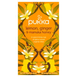 Pukka Lemon Ginger & Manuka Honey Herbal Tea Bags - Organic and Fair - Naturally Caffeine Free (Pack of 4)