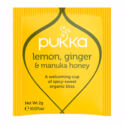 Pukka Lemon Ginger & Manuka Honey Herbal Tea Bags - Organic and Fair - Naturally Caffeine Free (Pack of 4)