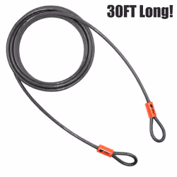 BV 30FT Security Steel Cable with Double Loops  Thick Heavy Duty Braided Steel Flex Cable  Bike Lock Cable 3/8 Inch for U-Lock Padlock  Vinyl Wrap for