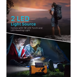 FosPower Emergency Solar Crank Portable Radio, NOAA Weather Radio for Household and Outdoor Emergency with AM/FM, LED Flashlight, Reading Lamp,