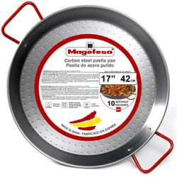MAGEFESA Carbon - paella pan 17 in - 42 cm for 10 Servings  made in Carbon Steel  with dimples for greater resistance and lightness  ideal for cooking
