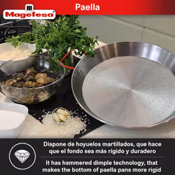 MAGEFESA Carbon - paella pan 10 5 in - 26 cm and 2 Servings  made in Carbon Steel  with dimples for greater resistance and lightness  ideal for cookin