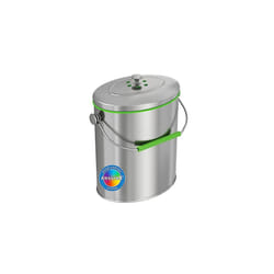 Compost Bin Slim 6 Litre Stainless Steel AbsorbX Odour Filter System, Pest-Proof, Titanium Rust-Free Space-efficient Oval Shape Kitchen Countertop