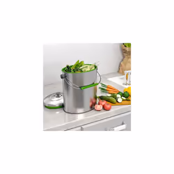 Compost Bin Slim 6 Litre Stainless Steel AbsorbX Odour Filter System, Pest-Proof, Titanium Rust-Free Space-efficient Oval Shape Kitchen Countertop