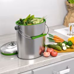 iTouchless Ecowise Stainless Steel Compost Bin Kitchen Countertop  1.6 Gallon Trash Can Includes Odor Filter  Titanium RustFree SpaceEfficient Slim