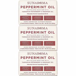 Sunaroma Peppermint Oil & Rosemary Body Bar Soap 8 Ounce (Pack of 3)