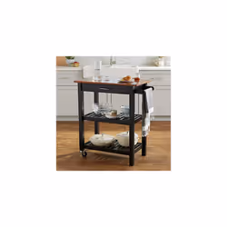 Amazon Basics Multifunction Rolling Kitchen Trolley Island with Open Shelves - Cherry and Black