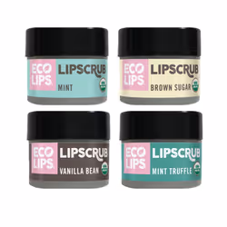 Eco Lips LIP SUGAR SCRUB 4 Pack (4-0.25oz jars) 100% Organic Lip Care Treatment with Organic Sugar & Coconut Oil - Gently Exf ...