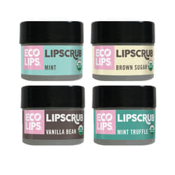 Eco Lips LIP SUGAR SCRUB 4 Pack (4-0.25oz jars) 100% Organic Lip Care Treatment with Organic Sugar & Coconut Oil - Gently Exfoliate & Polish Dry  Flak