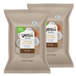 Yes To Face Wipes for Women and Men Restoring Facial Cleansing Wipes for use as a Make Up Remover Cleaning Soothing Coconut Pack of 2