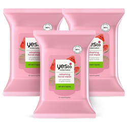 Yes To Face Wipes for Women and Men Super Skin Recharging Facial Cleansing Wipes for use as a Make Up Remover Cleaning Soothing Watermelon Pack of 3